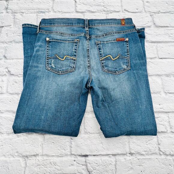 7 FOR ALL MANKIND Women's Button Fly Skinny Boyfriend Jeans 26 Blue Distressed - Picture 10 of 10